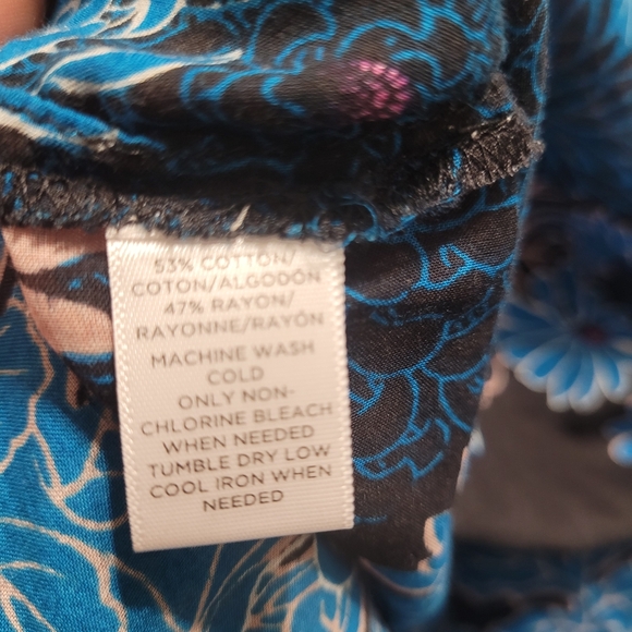 Ann Taylor Loft Garden Split Neck Blouse L Black Blue Floral Semi Sheer Loose - Picture 5 of 5